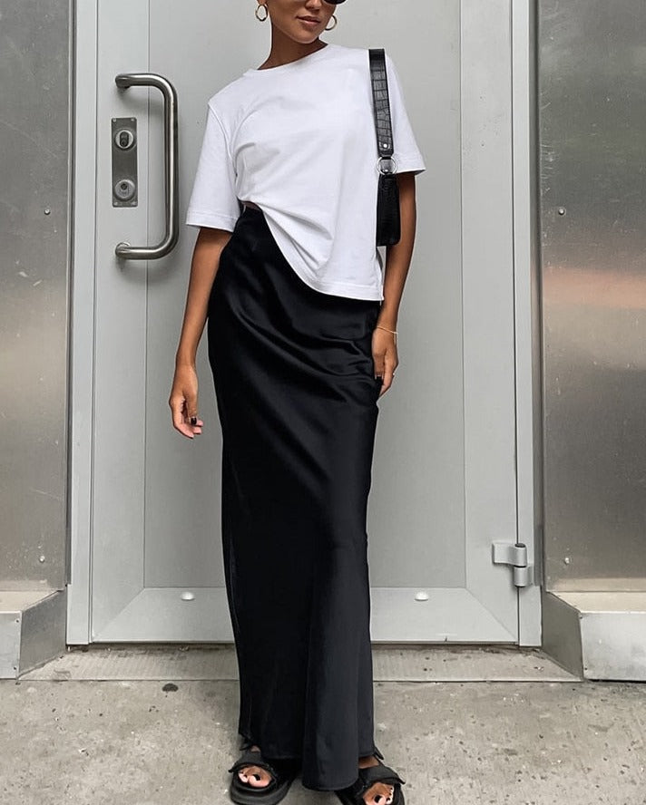 New Elegant Satin Black Trumpet Skirts