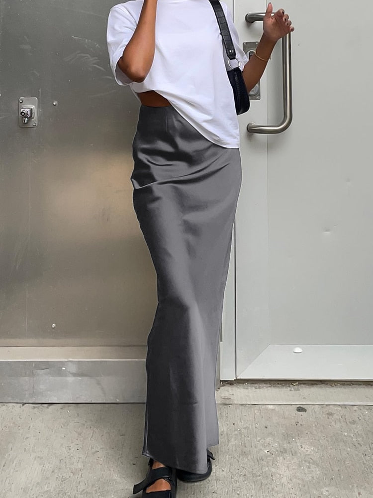 New Elegant Satin Black Trumpet Skirts