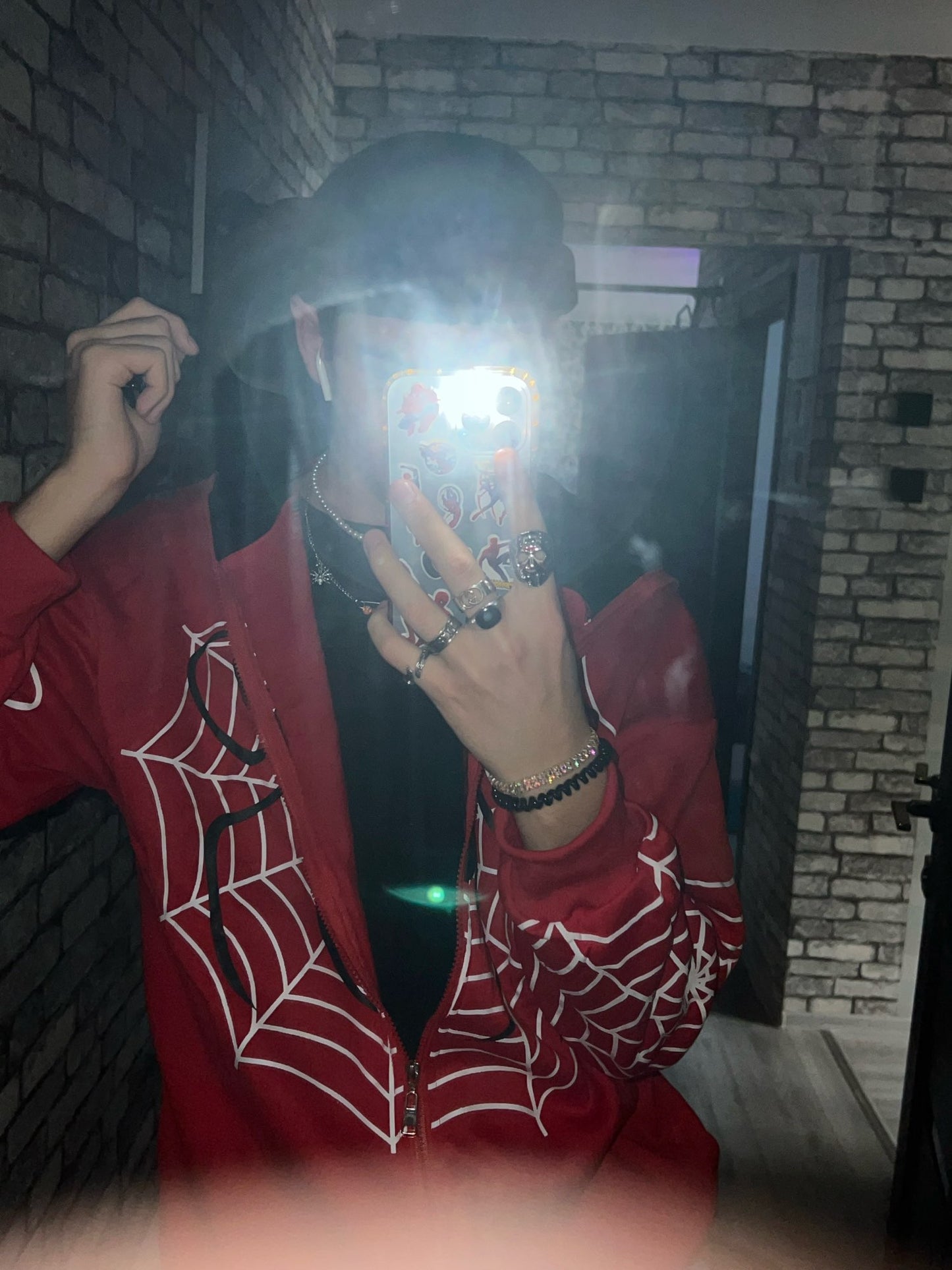 New Spider Web Red Graphic Hoodies