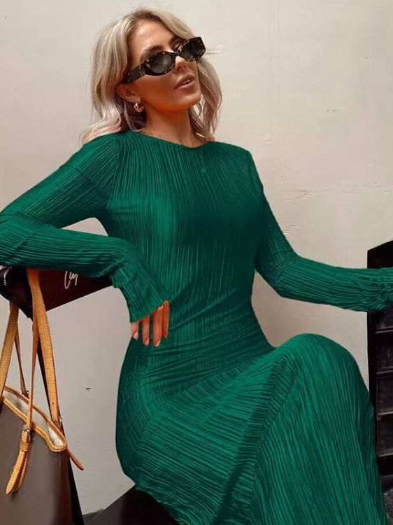 Women Fashion Long Sleeve Midi Dress