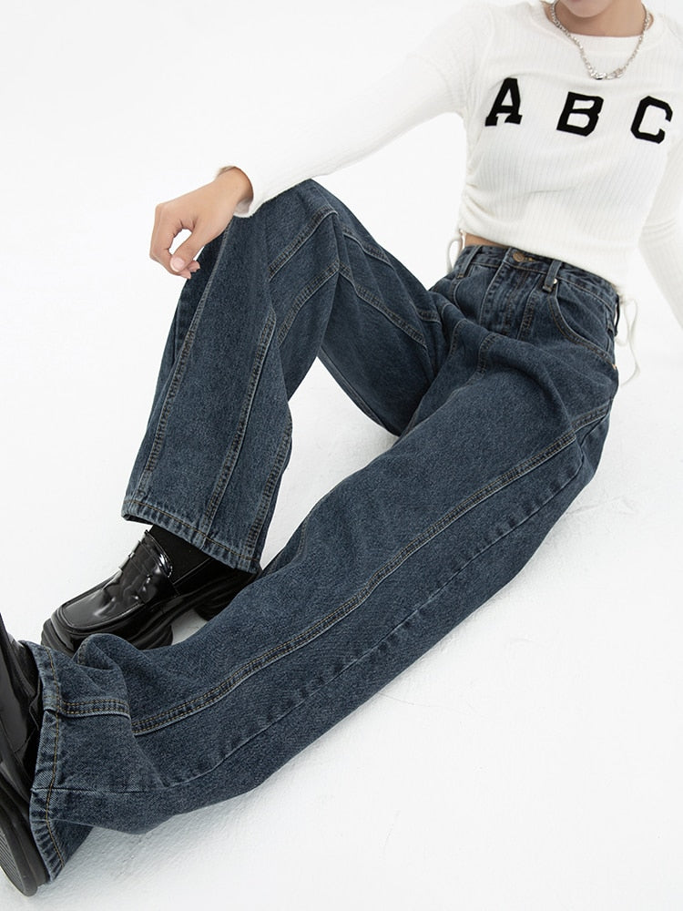 New High Waist Vintage Straight Baggy Denim Pants