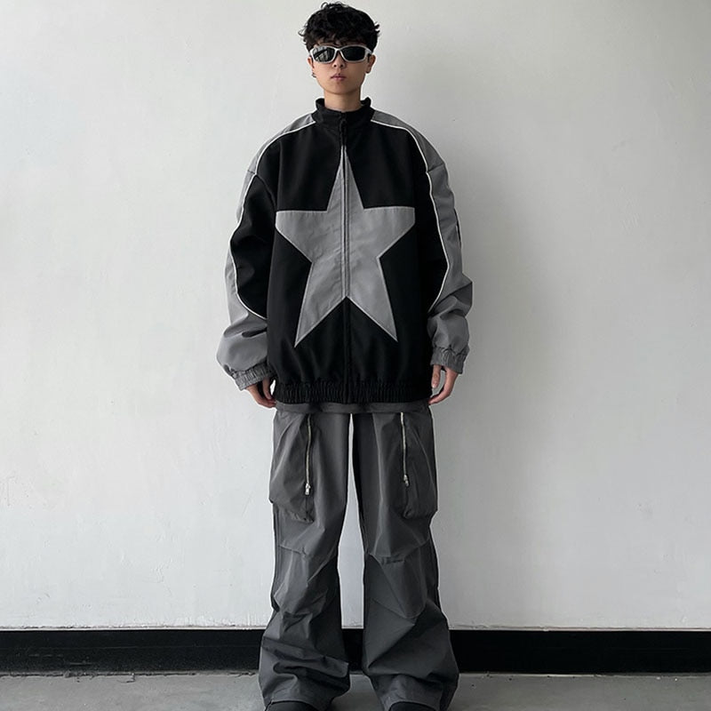 Men Vintage Star Pattern Windbreaker Coat