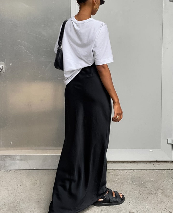 New Elegant Satin Black Trumpet Skirts