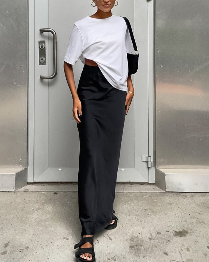 New Elegant Satin Black Trumpet Skirts