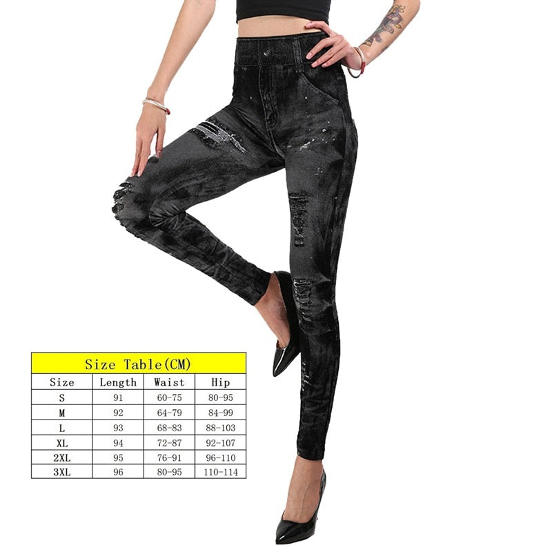 High Waist Leggings Faux Denim Jeans