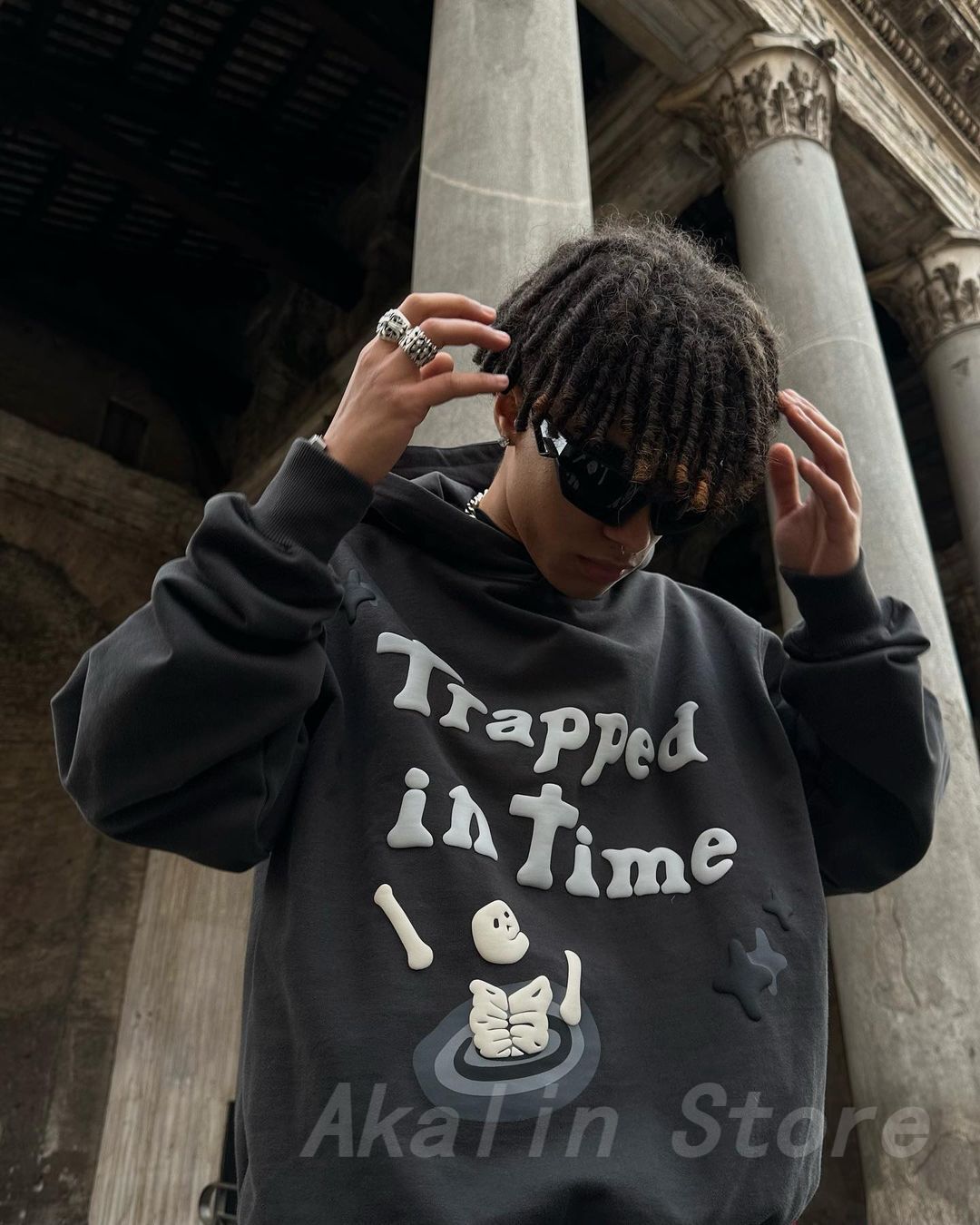 3D Skull Puff Print Hoodies