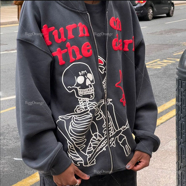 3D Skull Puff Print Hoodies