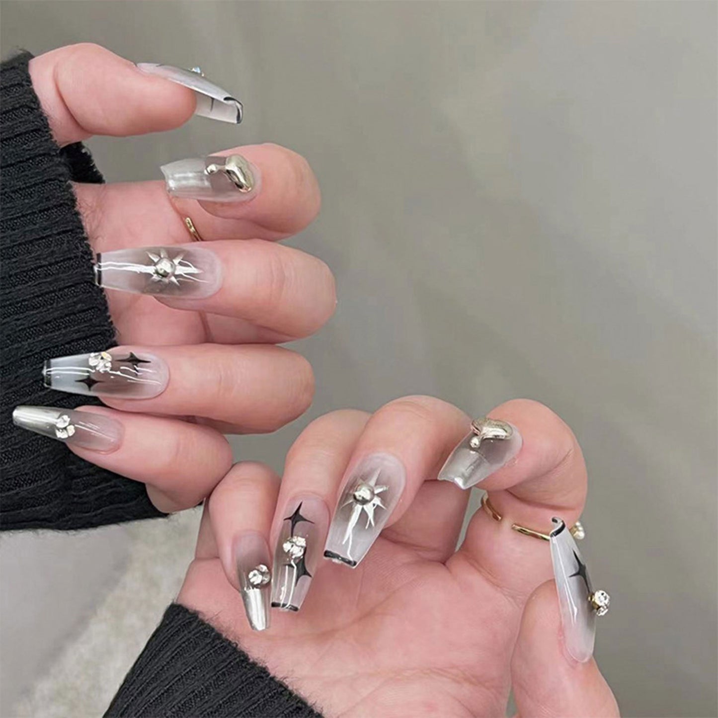 24pcs/box Fake French y2k Nails