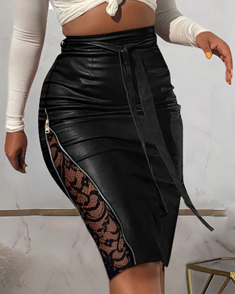 KREYOL BLACK ABOVE KNEE LEATHER MINI SKIRT