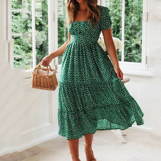 Summer Casual Square collar floral maxi long dress