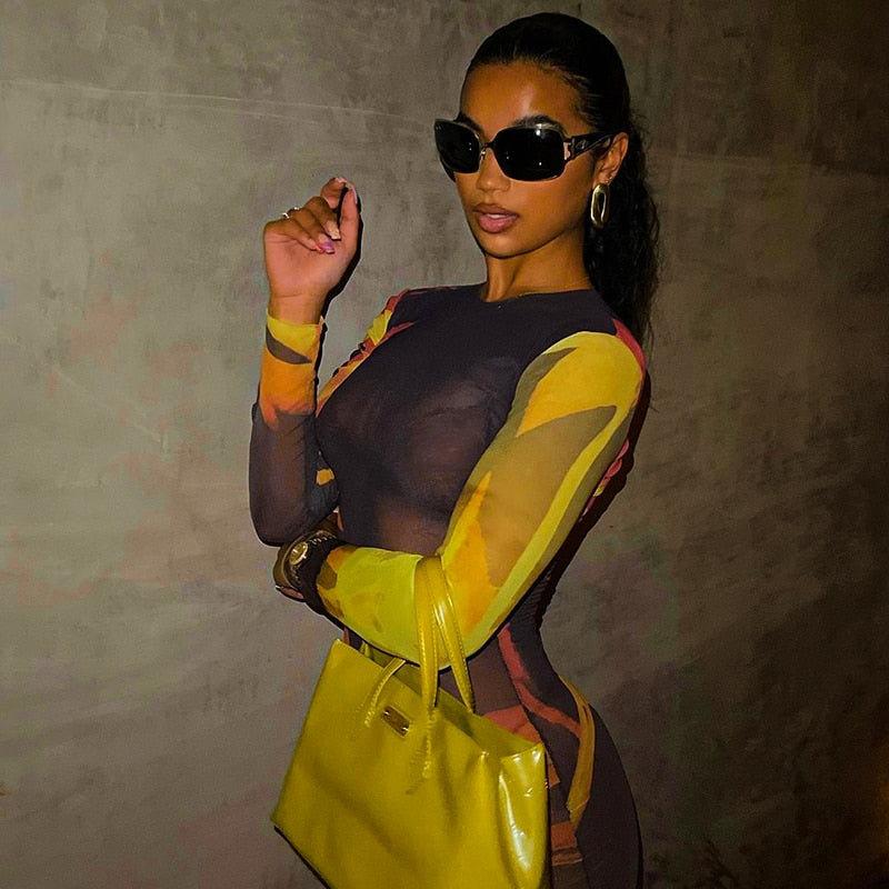 KREYOL LONG SLEEVE MESH MAXI DRESS