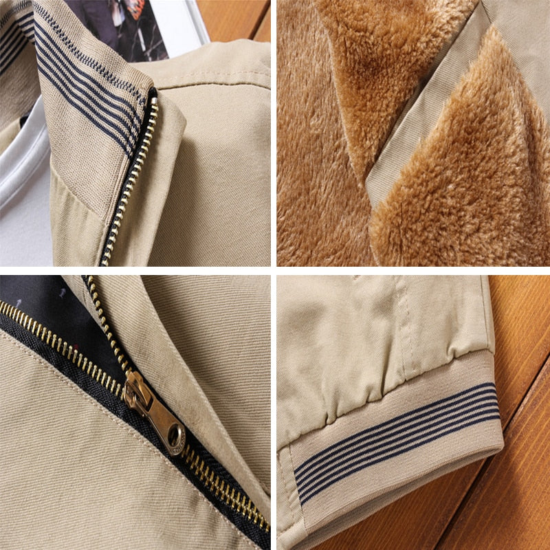 Male Outwear Fleece Thick Warm Windbreaker Jacket