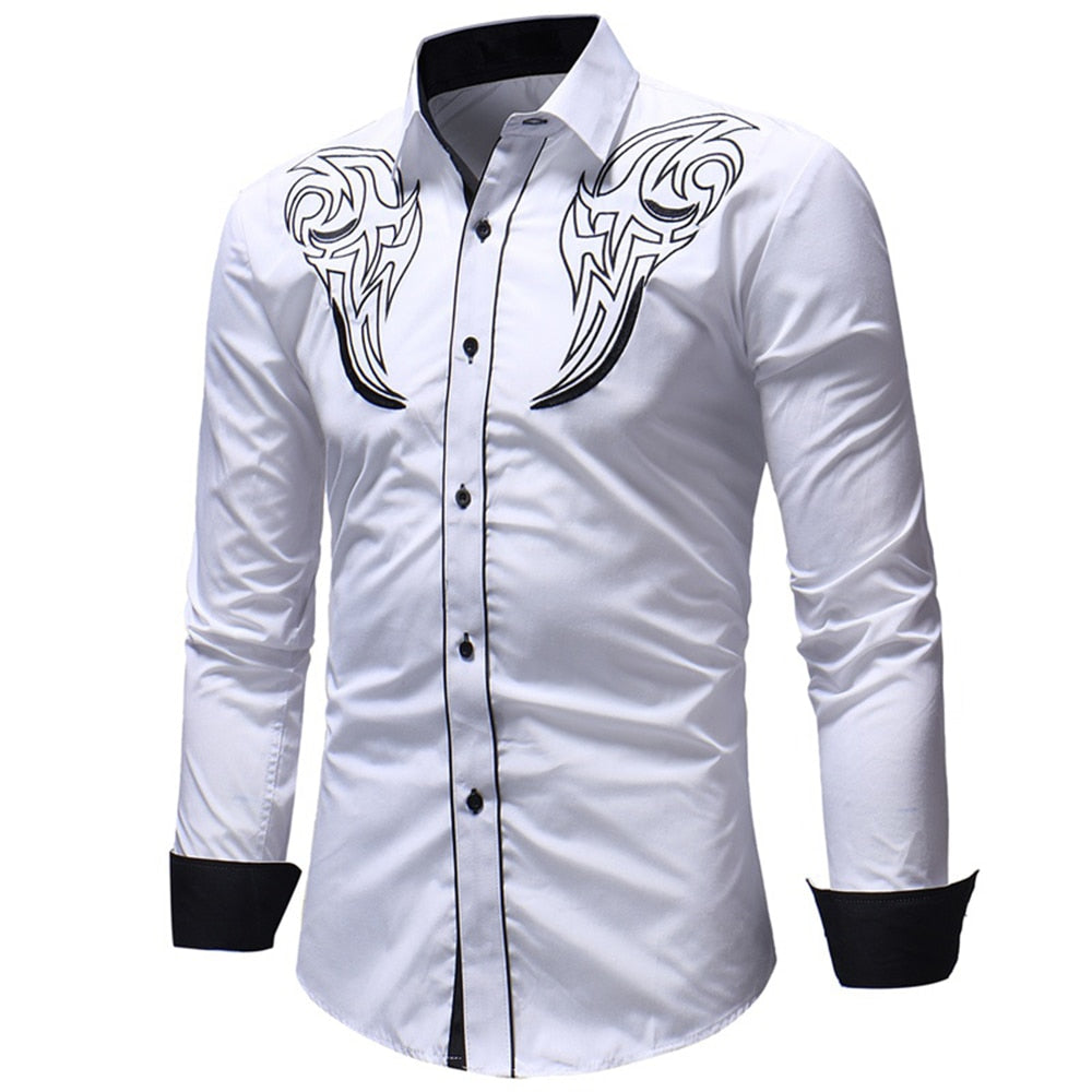 Fashion Mens Embroidered Western Shirt
