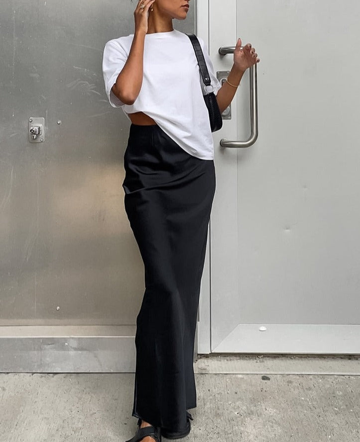 New Elegant Satin Black Trumpet Skirts