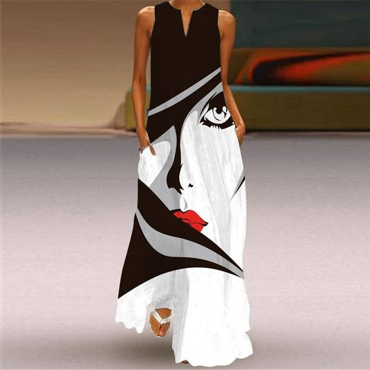 Summer Boho Sleeveless V-Neck Long Dress