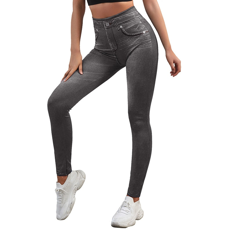 High Waist Leggings Faux Denim Jeans