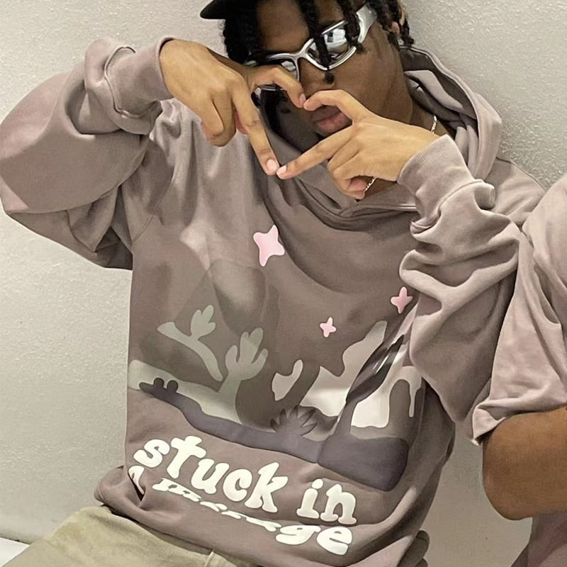 2022 Winter American Y2k High Street Red Black Hoodie