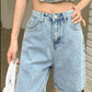 Summer High Waist Pockets Wide Leg Denim Shorts