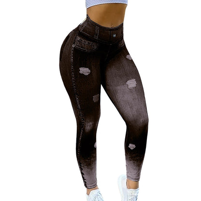New  Fashion High Waist Faux Denim Jean