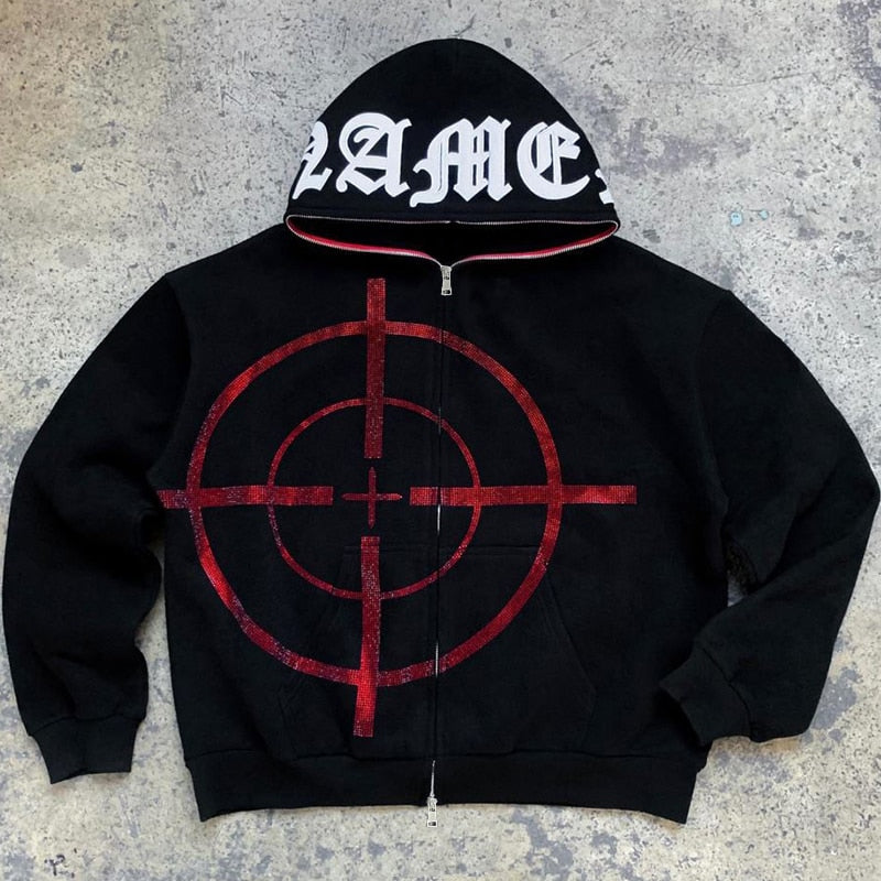 2022 Winter American Y2k High Street Red Black Hoodie