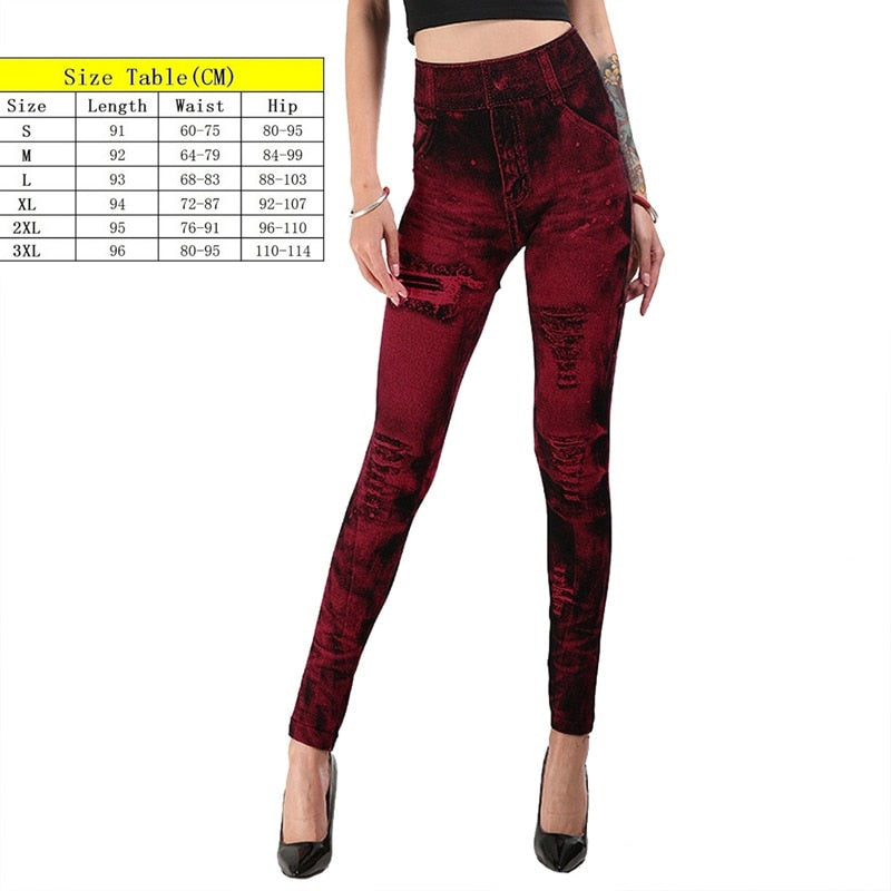 High Waist Leggings Faux Denim Jeans