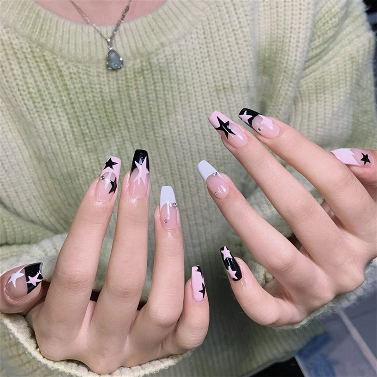 24pcs/box Fake French y2k Nails