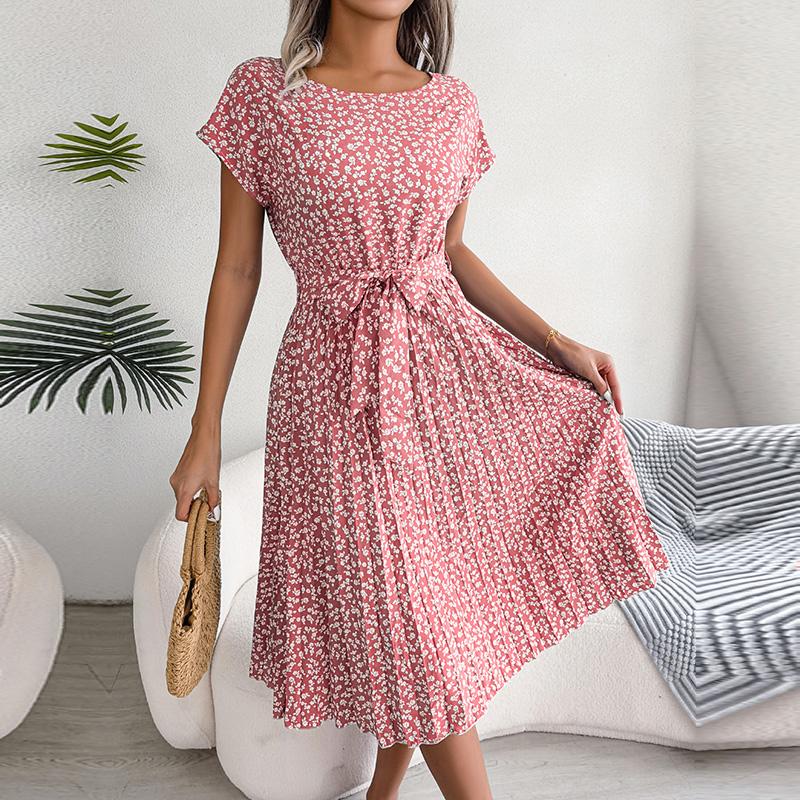 New Fashion Floral Pleated A Line Long Dress