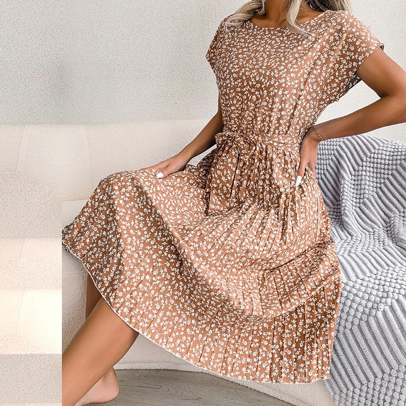 New Fashion Floral Pleated A Line Long Dress