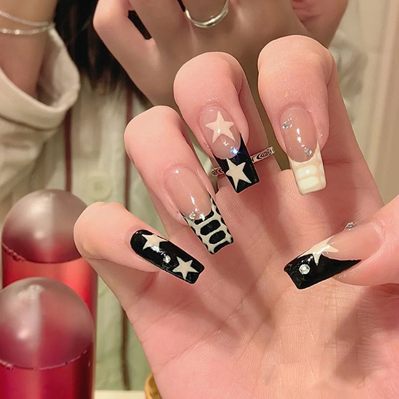 24pcs/box Fake French y2k Nails
