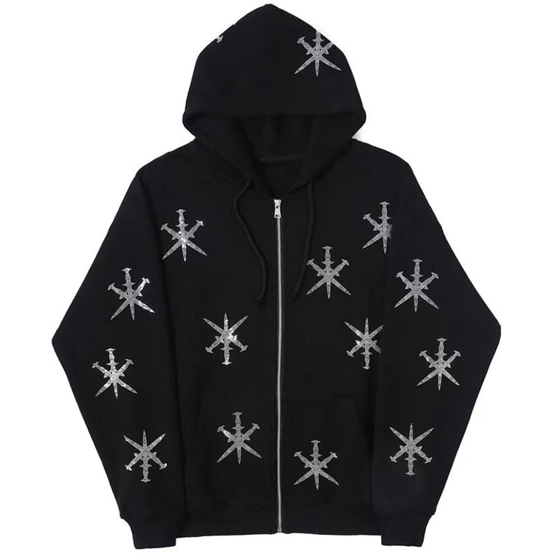 2022 Winter American Y2k High Street Red Black Hoodie