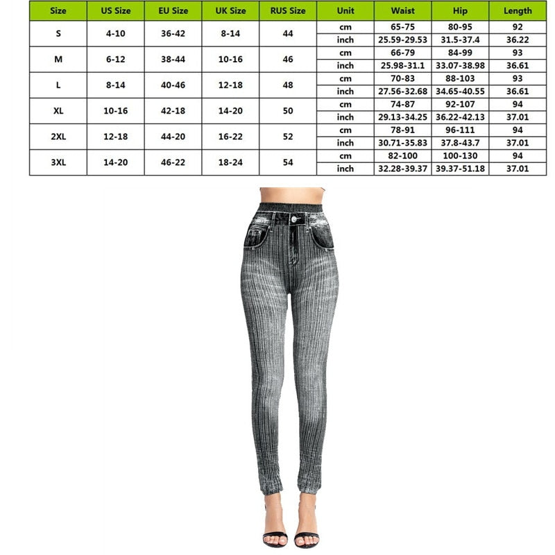 High Waist Leggings Faux Denim Jeans