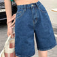 Summer High Waist Pockets Wide Leg Denim Shorts