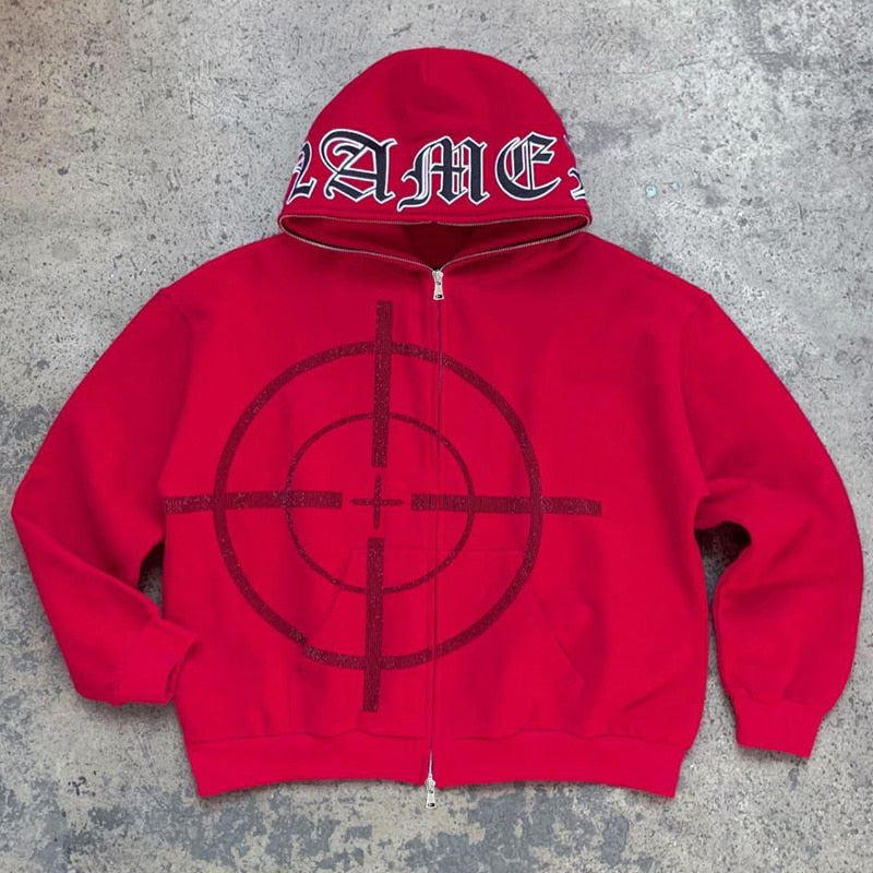 2022 Winter American Y2k High Street Red Black Hoodie