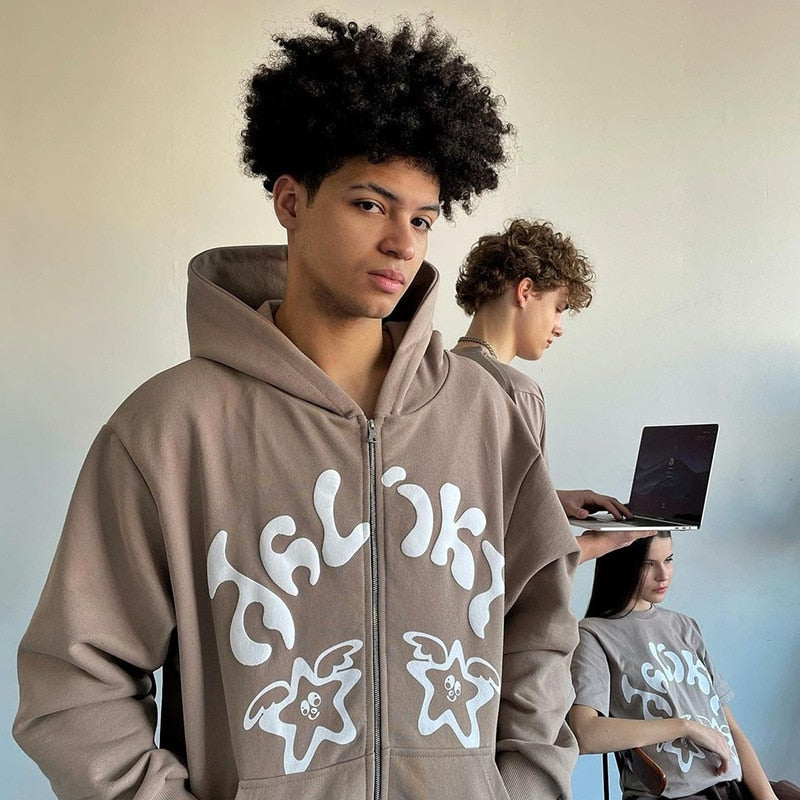 2022 Winter American Y2k High Street Red Black Hoodie