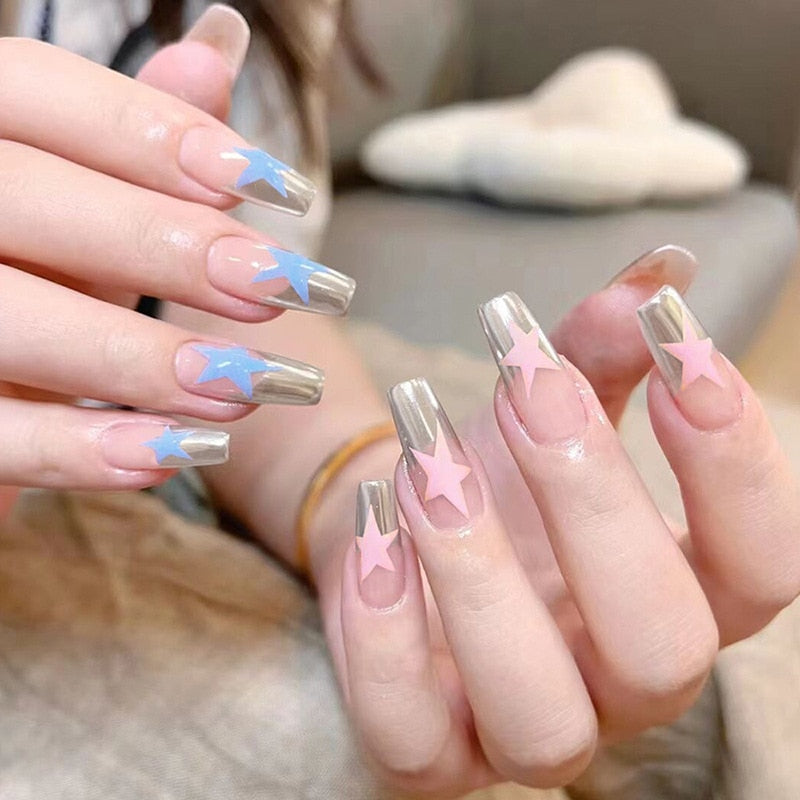 24pcs/box Fake French y2k Nails
