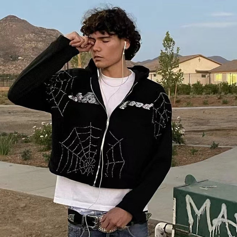 2022 Winter American Y2k High Street Red Black Hoodie
