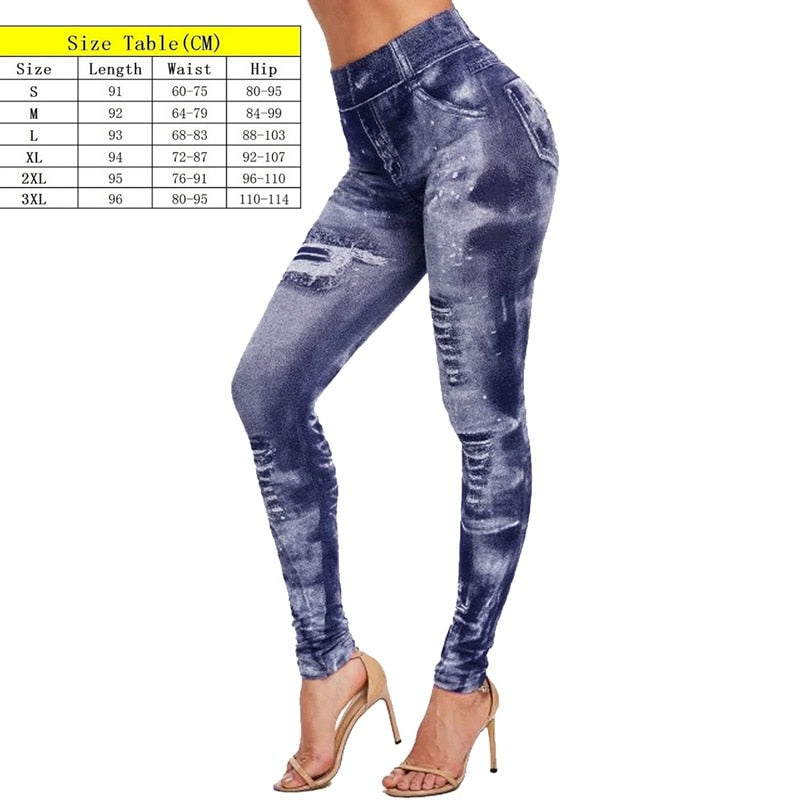 High Waist Leggings Faux Denim Jeans