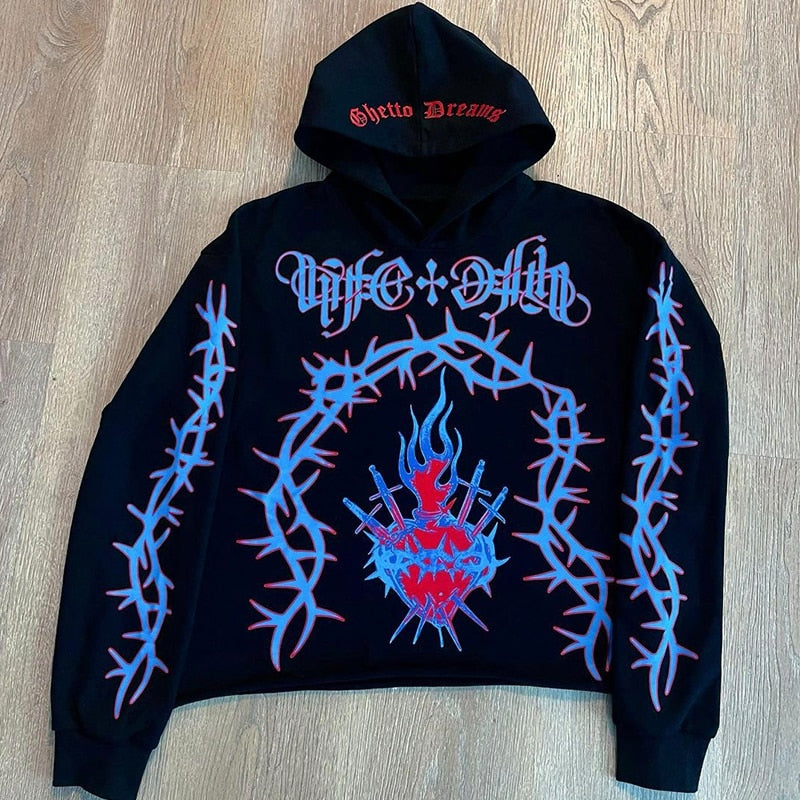 2022 Winter American Y2k High Street Red Black Hoodie
