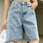 Summer High Waist Pockets Wide Leg Denim Shorts