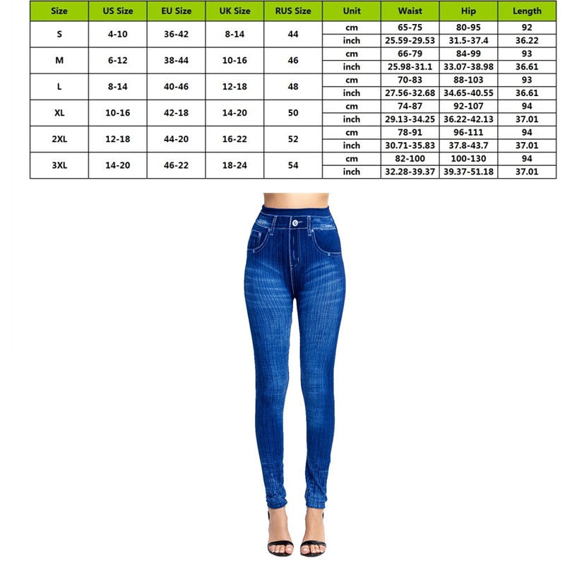 High Waist Leggings Faux Denim Jeans