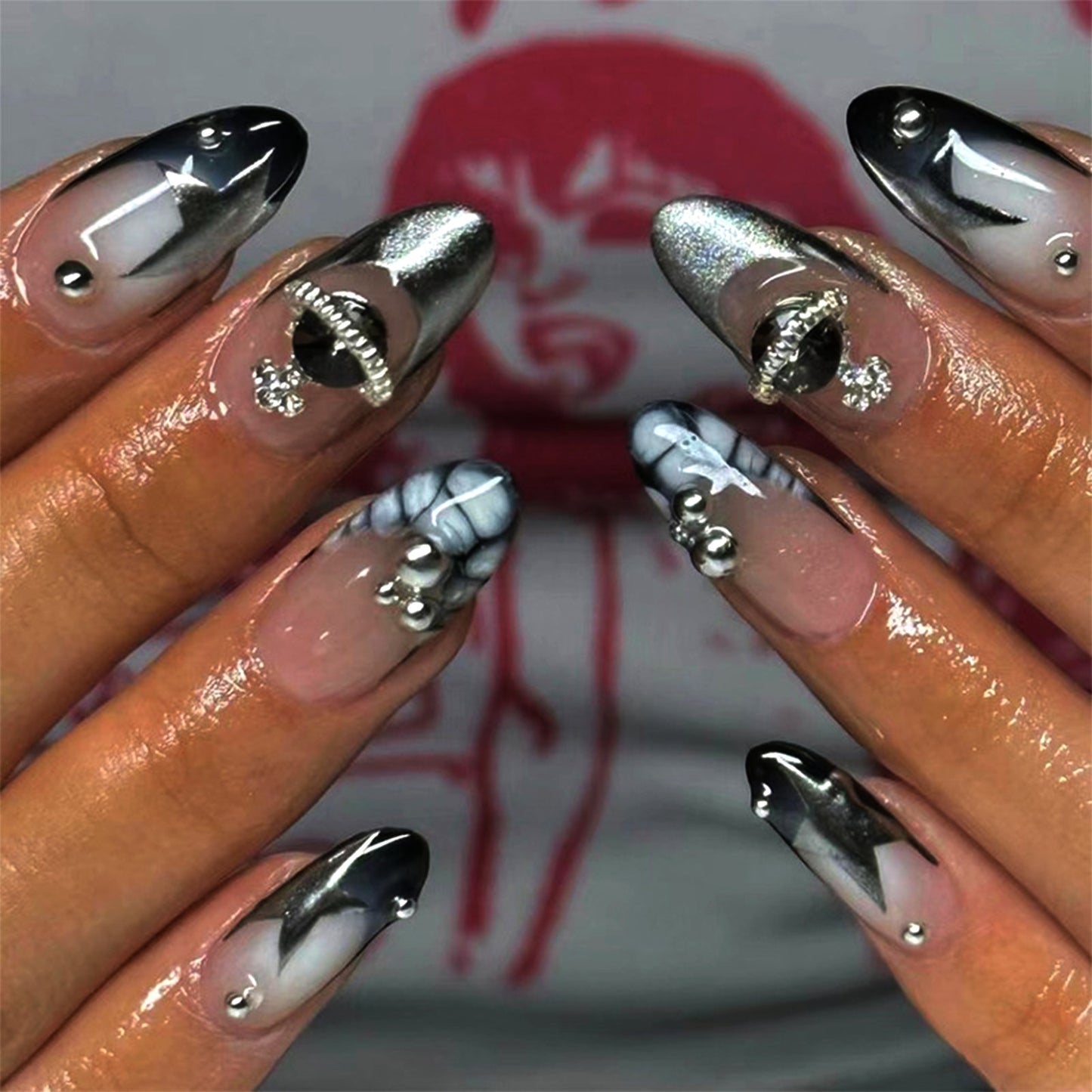 24pcs/box Fake French y2k Nails
