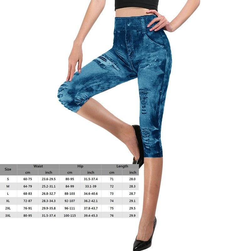 High Waist Leggings Faux Denim Jeans