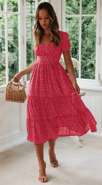 Summer Casual Square collar floral maxi long dress