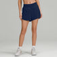 Women Liner Side Zipper Pockets Sports Shorts