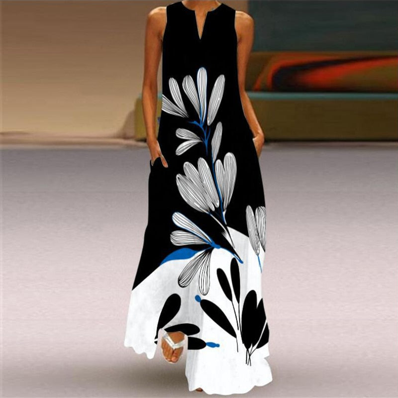 Summer Boho Sleeveless V-Neck Long Dress