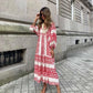 Floral Drawstring V-Neck Loose Holiday Beach Dresses