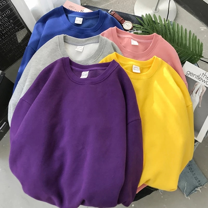 Autumn Solid Color Fleece Oversized Hip Hop Streetwear