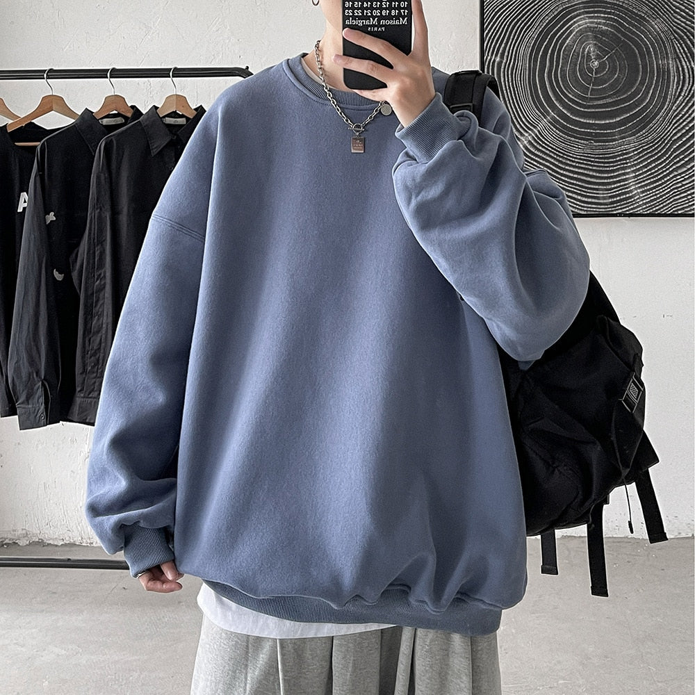 Autumn Solid Color Fleece Oversized Hip Hop Streetwear
