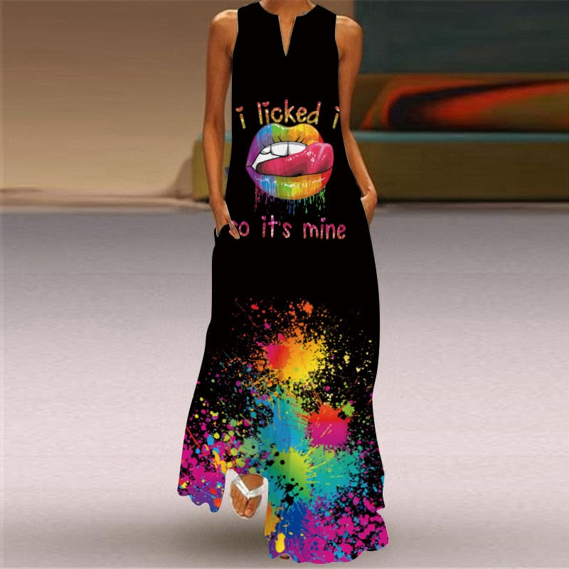 Summer Boho Sleeveless V-Neck Long Dress