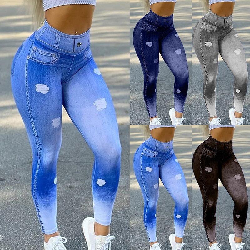 New  Fashion High Waist Faux Denim Jean